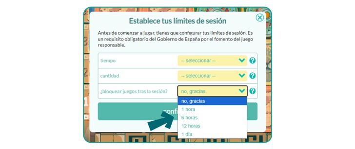 Ventana de establecimiento de Límites de sesión