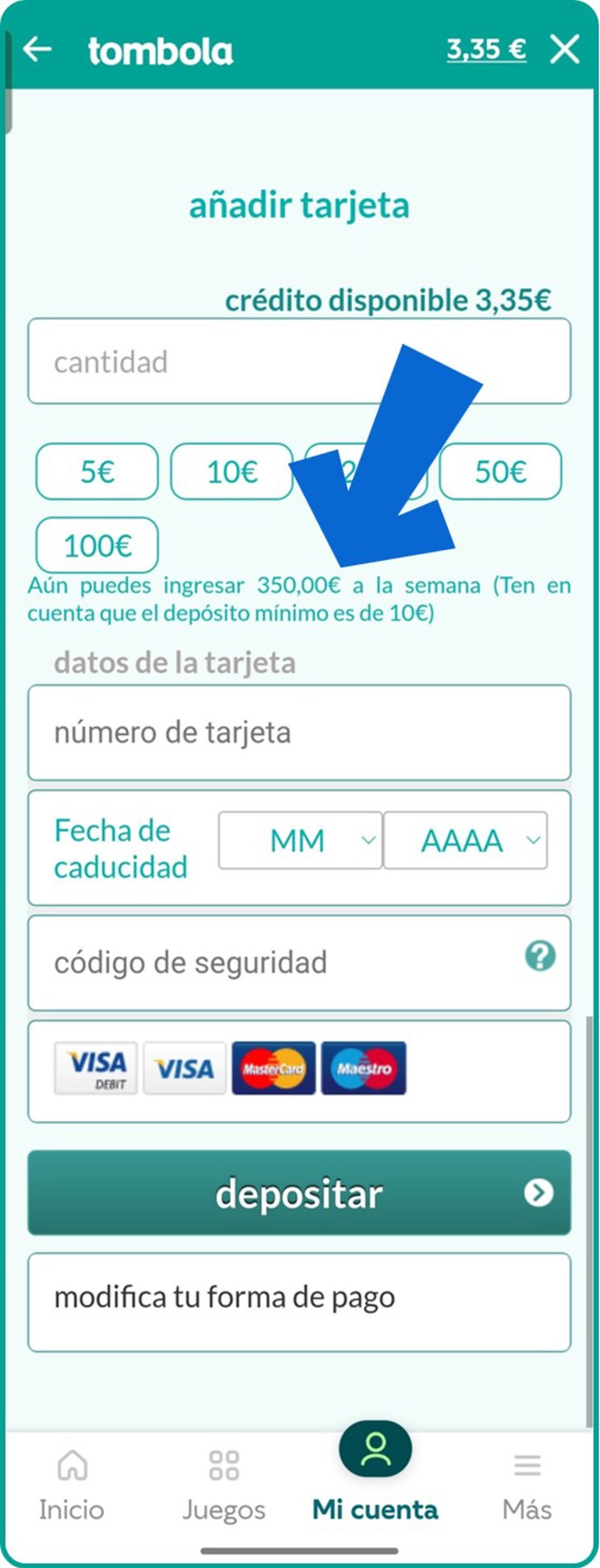 Cantidad a depositar según límite